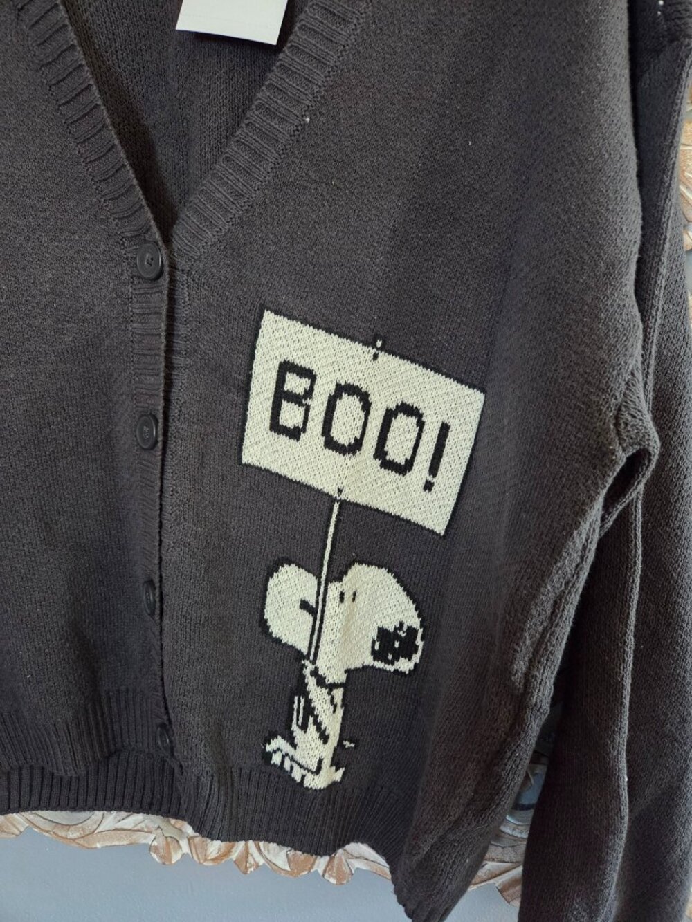 American Eagle Snoopy Peanuts Halloween Boo! Cardigan Sweater Large - Picture 4 of 7